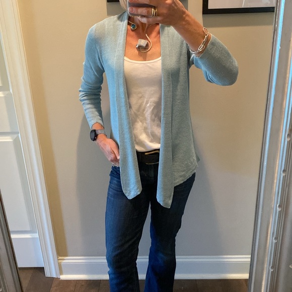 Sky Blue Linen Blend Open Cardigan - Picture 1 of 6